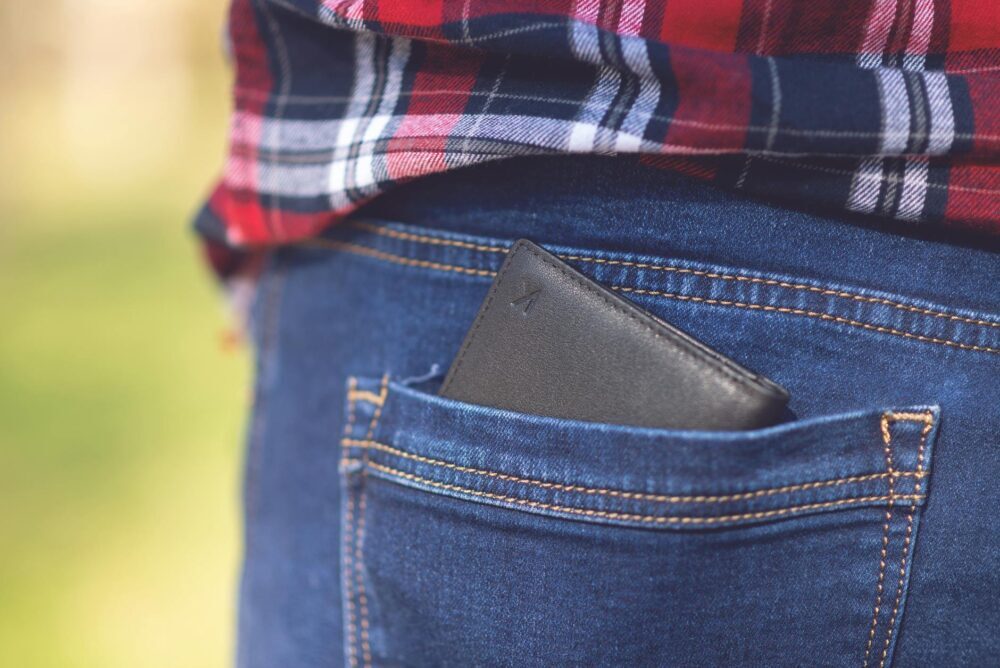 close up shot of a wallet in a pocket